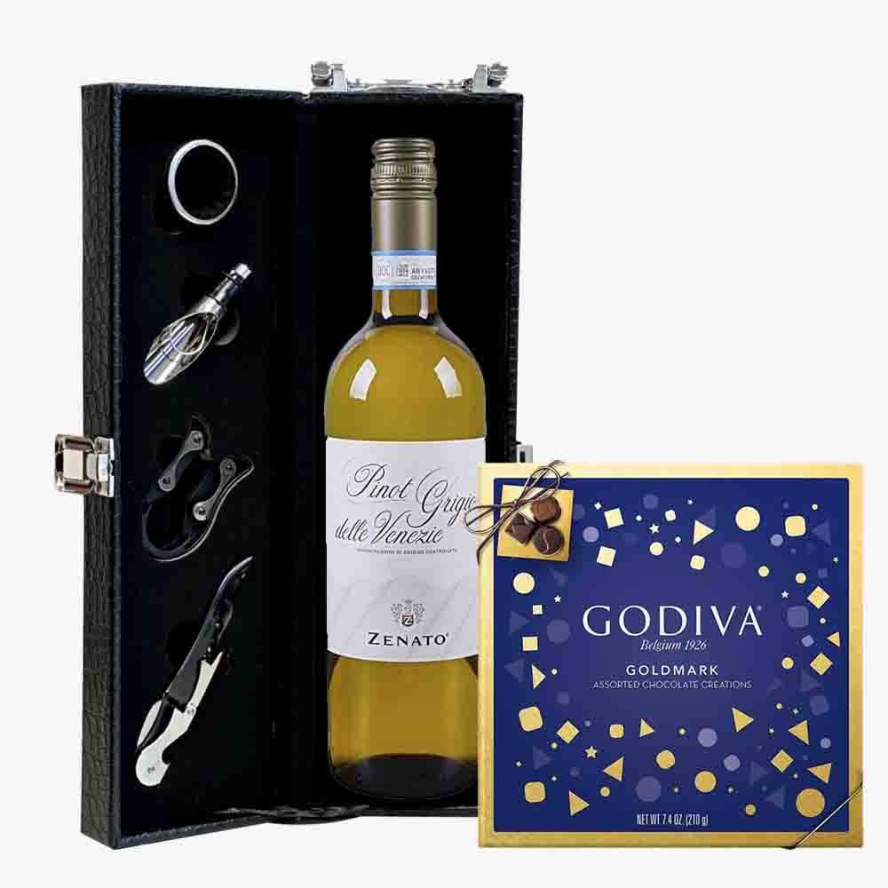 Zenato Pinot Grigio Wine & Godiva 9 Pc Chocolate Gift Set